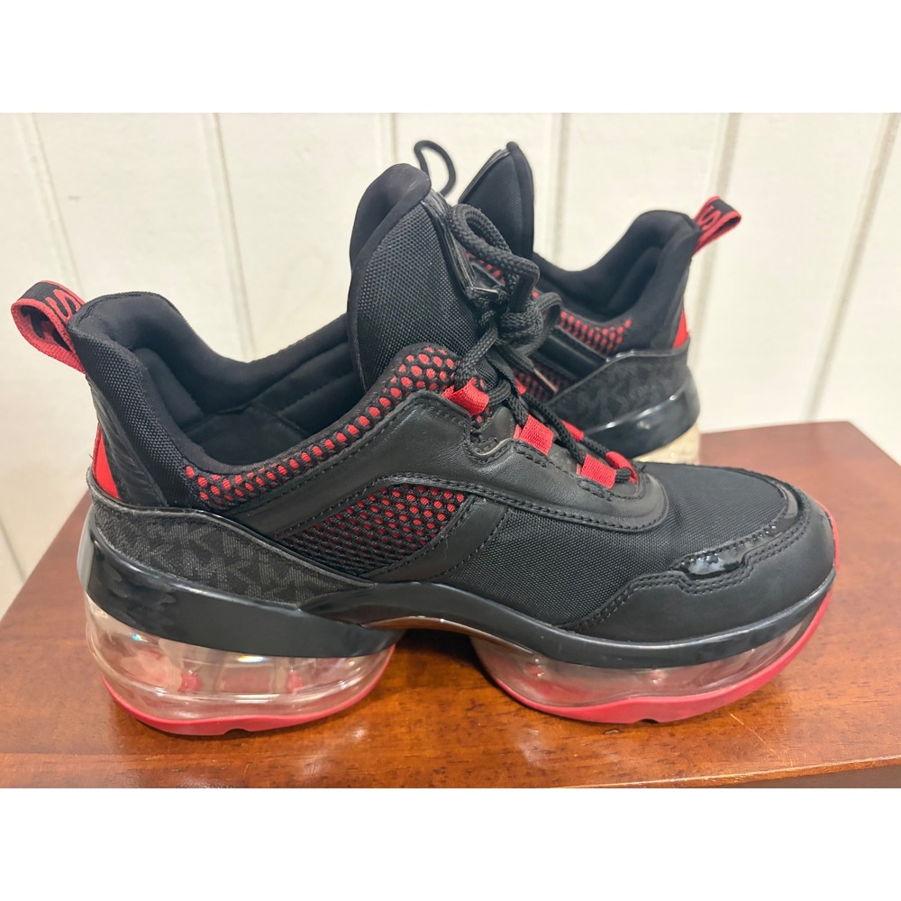 Michael Kors Bodie Bubble Trainer Sneakers Black Red Logo Platform Womens 8M - Picture 7 of 11